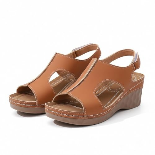 Kvinnor kil sandaler fisk mun öppen tå tjock plattform läder dra på slingbackskor kvinnor bred passform båge stöd halkskydd casual sommar strand semester tofflor 1