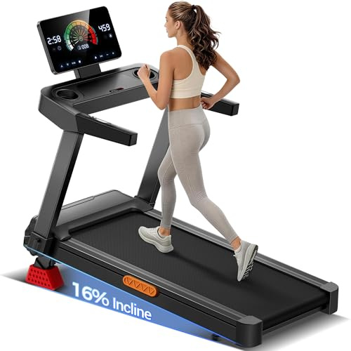 UMAY Cinta de Correr Plegable con Inclinación 16%, 14 KM/H | Cinta de Andar con Frecuencia Cardíaca,3.5HP Caminadora Electrica con Pantalla LED,Capacidad de 180kg