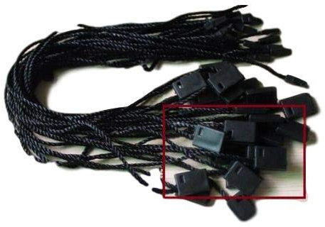50 ex Attache cordon à serrage fixe noir pour étiquette a trou Attache cordelette fil noir à serrage fixe par clip définitif