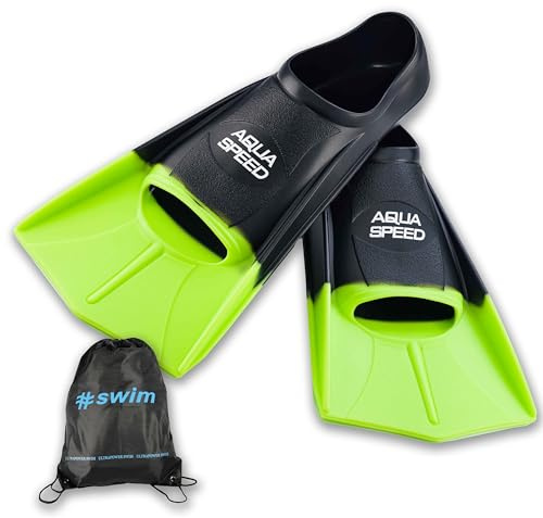 Aqua Speed Fusion Aletas largas de natación para Adultos y niños + ULTRAPOWER #Swim | negro/neon-verde/38 | Tamaño: 33/34