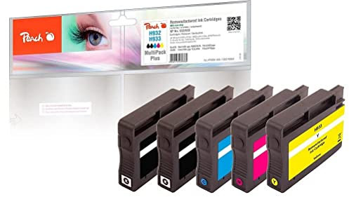 Peach H932/933 Spar Pack Plus Druckerpatronen (2xBK, C, M, Y) ersetzt HP No. 932*2, No. 933, CN057A*2, CN058A, CN059A, CN060A für z.B. HP OfficeJet 6600, HP OfficeJet 6700 Premium, HP OfficeJet 7600