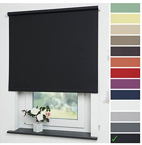 Liedeco® Rollo, Fenster Rollo, Kettenzug-Rollo / 122 x 180 cm (Breite x Höhe), schwarz/Verdunkelnd, Blickdicht/viele Farben, Größen und Typen/Breiten 60-200 cm/Variable Montage möglich