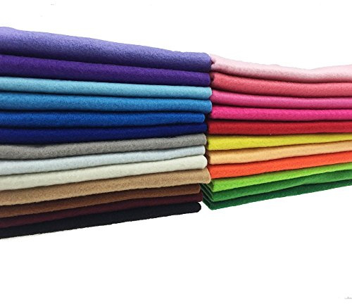 flic-flac 24pcs 1.4mm Soft Felt Fabric Sheet Assorted Color Felt Pack DIY Craft Sewing Squares Nonwoven Patchwork (30 x 30 cm)