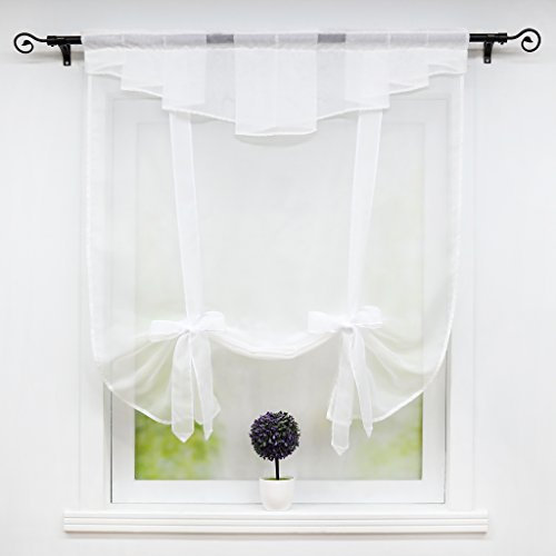 Joyswahl Neu Raffrollo Voile Raffgardinen mit Stangendurchzug und mit Kräuselband BxH 100x140cm Weiß 1er Pack