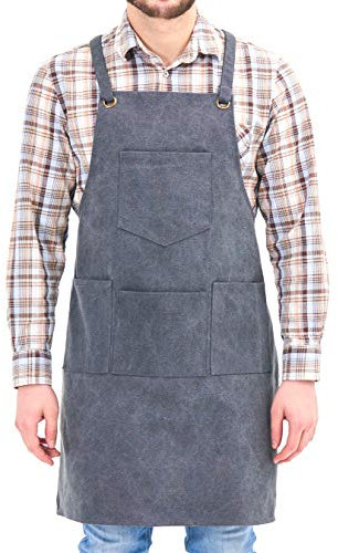 NEOVIVA Schweißerschürze – Hitzebeständige & Flammhemmende Schwere Arbeitsschürze mit Taschen, Extra Groß & Langer Riemen, Einstellbare Schutzkleidung von L bis XXXL, Frostgrau