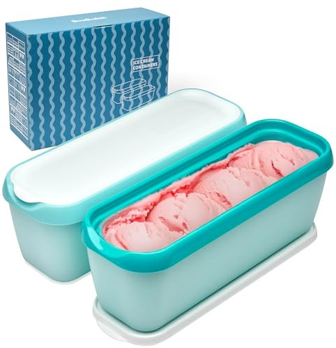 SveBake Bacs à Glace avec Couvercle 1,4 Litre - 2 pièces - Pot à Glace pour Crème Glacée, Yaourts, Desserts, Épices | Turquoise et Vert