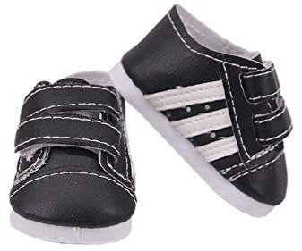 Aeromdale Puppenschuhe, gestreift, lässig, faule Schuhe für 45,7 cm große amerikanische Puppenmädchen, 43 cm große Puppe, 1 Paar, Schwarz , 22 EU