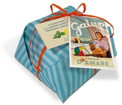 Galup Panettone Artisanal, au parfum de citron confit et de basilic, au levain naturel, sans raisins secs ni fruits confits, garni de grains de sucre et d'amandes - 750g