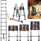 Escalera telescópica Extensible con estabilizador Antideslizante, 3,8 m (1,9 m+1,9 m), Escalera de pie Plegable de Acero Inoxidable, Escalera de extracción Multiusos