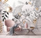 Papier Peint Panoramique Feuilles De Fleurs Minimaliste Noir Et Blanc Papier Peint Intissé 3D Tapisserie Poster Decoration Murale Chambre Salon