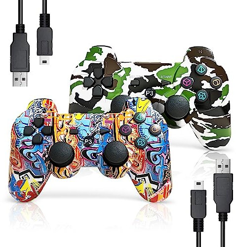 AUFGLO Gaming Controller für PS3, Wireless Move/Motion Controller Gamepad mit verbessertem Joystick Kompatibel mit Play Station - 3 (Graffiti + Camouflage)
