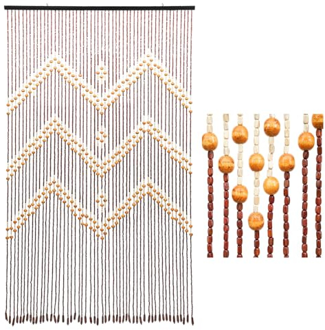 SanBouSi Natural Bamboo Wood Beaded Curtain 52 Strands Wooden Hanging Room Divider Decorative Handmade Boho Bohemian Wooden Doorway Beads Curtain Home Decor