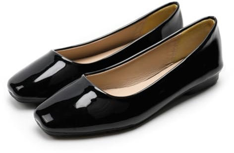 Rojeam Womens Flats Shoes Fold Up Pumps Ballet Flat Slip-on Ballerina Pumps Shoes Loafers Ladies Roll Up Shoes (Lacquer Black, Size 4.5)
