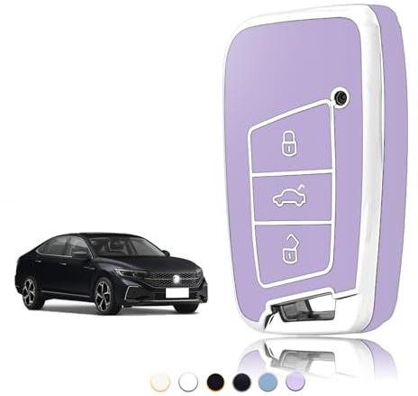 TOOMUME Nyckelfodral, Silver Lila, Passar till VW Volkswagen Passat B8 Golf 7 Tiguan T-Cross Polo CC Seat Leon Ibiza Skoda Superb Kodiaq, Fjärrkontroll Nyckelfodral
