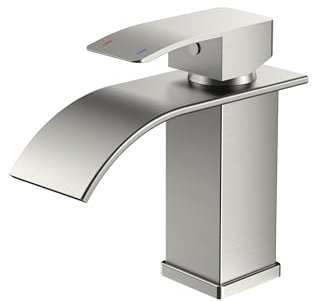 Grifo de baño FORIOUS, Grifo de Cascada de Níquel Cepillado para Lavabo, Grifo Mezclador de una Sola Manija para Lavabo con Altura de Pico de 80 MM, Ahorro de Agua, Ahorro de Energía