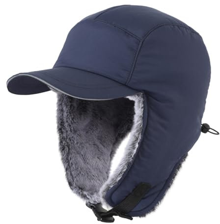 Magracy Herren-Wintermütze mit Ohrenklappen, wasserabweisend, Trappermütze, reflektierende Baseballkappe, Winddichte Fliegermütze, Marineblau