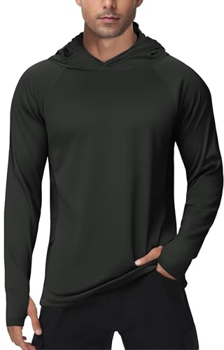 PINSPARK UV para Hombre, protección Solar UPF 50+, Camiseta de Manga Larga, Sudadera con Capucha, suéter con Orificio para el Pulgar, Rashguard, Transpirable, para Surf