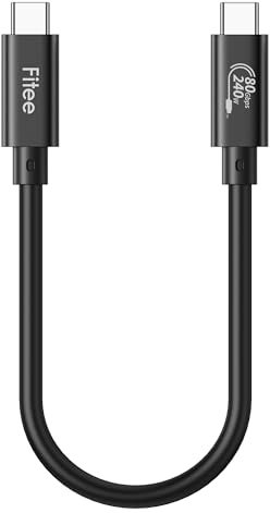 Fitee 80Gbps Câble Thunderbolt 4/5 Compatible, Câble de Données USB4, Bande Passante Vidéo 120Gbps, Double 8K/6K/5K@60Hz, 4K@480Hz, 240W PD3.1 pour MacBook M4 Pro/Pro Max, PSSD, Dock, eGPU - 0.3M