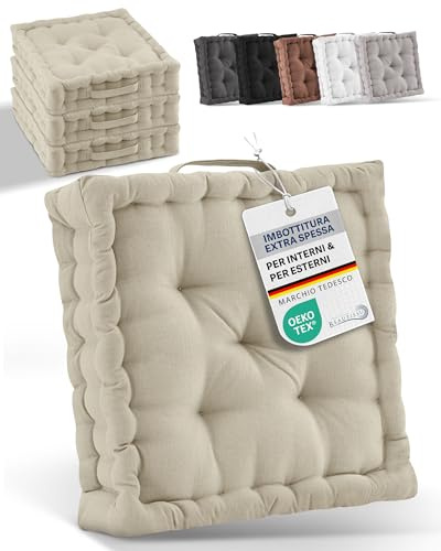 Beautissu Set di 2 cuscini da pavimento 50x50 cm - Cuscino materasso spesso 10cm - 100% cotone cuscino per sedia da interno e da esterno cuscino da pavimento con maniglia cuscino biancheria - Mila