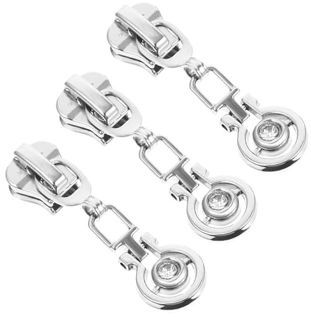 IWOWHERO Tiradores De Cremallera De Metal 3 Piezas Para Manualidades Diy, Accesorios De Ropa, Fijadores Resistentes y Duraderos, Color Plata, Para Mochilas Bolsas Ropa, Reparación Práctica