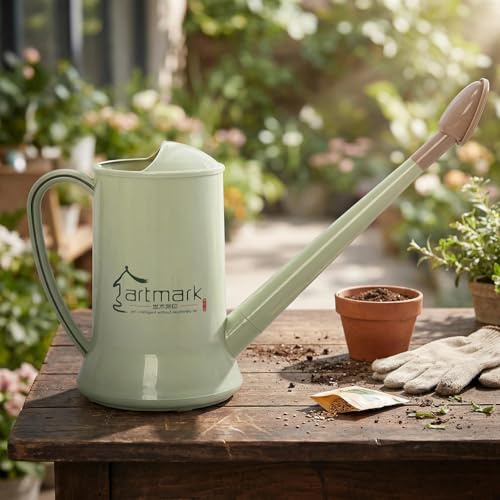 2L Thick Plastic Watering Can with Long Spout – Lightweight Garden Watering Can for Indoor & Outdoor Plants, Flowers, Balcony –Durable & Leakproof (Green)