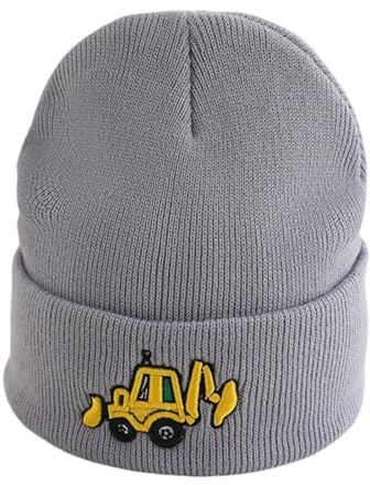 PythJooh Boy Girl Autumn Winter Excavator Embroidery Knit Beanie Hat 2-10Y