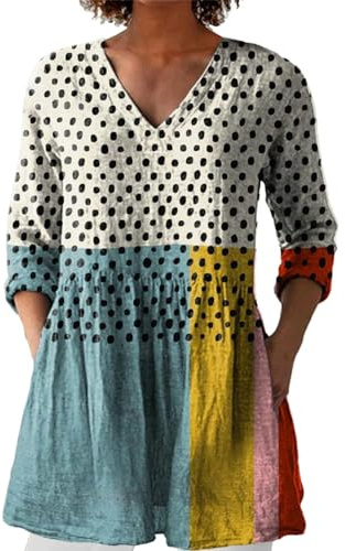 Uwdiohq Tunique Femme Longue Chemise en Jean Femme Chemisiers Et Blouses Chic Elegant Top Manche Longue Courte Veste Ete Lin pour Robe Grande Taille Hawaienne Chemisier