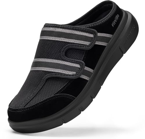 FitVille Wide Diabetic Slippers for Men with Arch Support, Breathable Adjustable Slip-On Shoes for All-Day Comfort Ideal for Neuropathy, Swollen Feet & Lymphedema