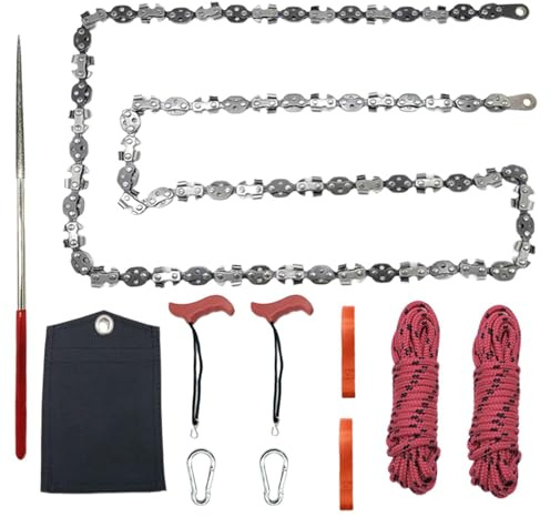 Motosierra de gran alcance – Cuerda con asas | Diseño plegable de 68 dientes Herramienta de corte para kits de supervivencia, camping, jardinería, Bushcraft, mochilero, trabajo al aire libre, portátil