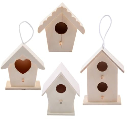 Xdyyjrasa Casas para pájaros DIY, Kit de casa para pájaros de Madera en Forma de corazón sin terminar, 4 Uds., para jardín de niños y Adultos
