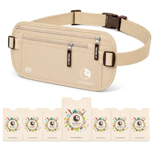 VENTURE 4TH Travel Money Belt with 7 RFID Sleeves - Beige