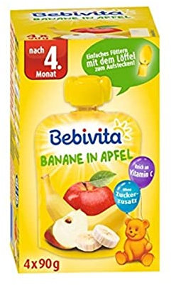 Bebivita Baby Quetschbeutel Banane in Apfel, 4 x 90g