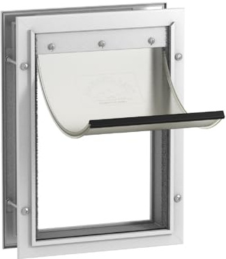 Hakuna Pets Deluxe Aluminium Pet Door, Lockable Cat Flap and Small Dog Door, 2-Way Locking Panel, Weatherproof Magnetic Flap, Fits Screens, Doors, Walls and Glass up to 70mm Thick, Medium, White