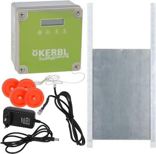 Cajou Automatische elektrische Hühnerklappe inkl. Alu-Hühnertür, Lichtsensor und Zeitsteuerung, Netzbetrieb oder Batterie, Schieber 30 x 40 cm inkl Schutzschiene