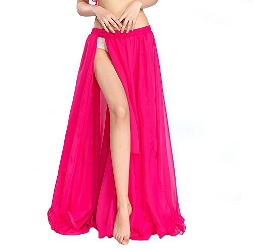 ROYAL SMEELA Chiffon Belly Dance Skirt Slit Long Belly Dancing Skirt Tribal Bellydance Skirts Belly Dance Costume for Women Hot Pink
