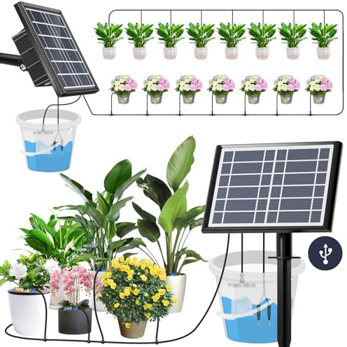 49FT Solar Drip Irrigation Kit System, 900ml/min Garden Watering System，3W 3000mAh Larger Capacity，Automatic Raised Bed Watering System for 15 Potted Plants