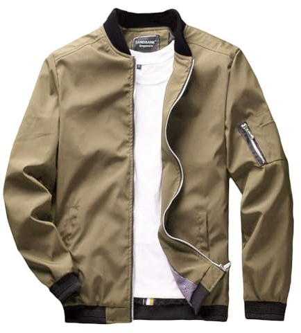 sandbank Men's Slim Fit Lightweight Sportswear Flight Bomber Jacket Softshell Casual Coat (Khaki, US S (Asian Tag XL))