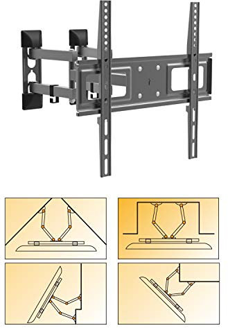 Multifunktional schwenkbar neigbar TV Wandhalterung - Eckmontage Wandversatzmontage Nischenmontage - VESA bis max. 400x400 für 26-55 Zoll ausziehbar auf max. 47cm Halter