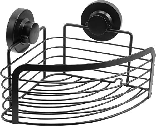 Cornat Eckkorb 3 in 1 - Extra hoher Korb - Zur Eckmontage - 3 verschiedene Befestigungsoptionen mit Saugnapf, Klebepad & Bohren - Schwarz / Duschregal / Duschablage / T3402701, Kunststoff