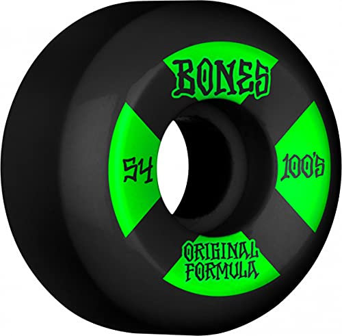 Bones Skateboard Rollen 100's #4 Sidecut, Größe:54, Farben:Black-Green