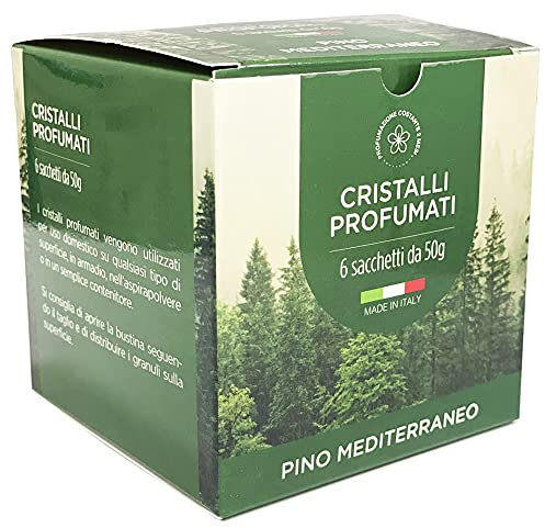 DL SERVICE Granuli Profumati per Aspirapolvere, Ambienti e Tessuti, Cristalli per ambiente - Scatola da 6 bustine da 50gr (Pino Mediterraneo)