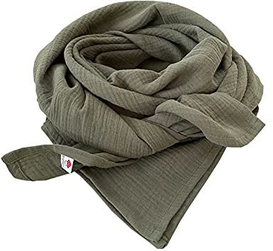 Glückspilz I Musselin Tuch Damen | Musselin Schal Damen | 130 x 130 cm | Schals & Tücher für Damen | Baumwolle | Musselintuch | XXL | Khaki