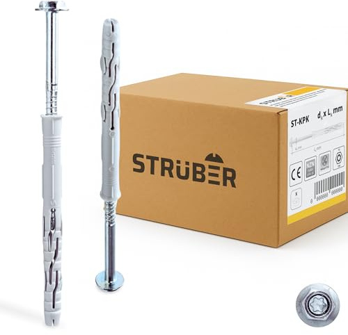 STRÜBER Rahmendübel mit Sechskantschraube & Scheibenkopf mit SW/TX-Buchse (10x100 mm / 50 Stück) Torx - Fensterrahmendübel - Langschaftdübel - Wandrahmenbefestigung - Nylondübel - ETA Zulassung