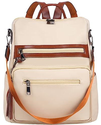 ECOTISH Damen-Rucksack veganem Leder Groß Stylisch Frauen Designer Schultertasche Reiserucksack mit Quaste Cityrucksack Rucksacktasche (beige)