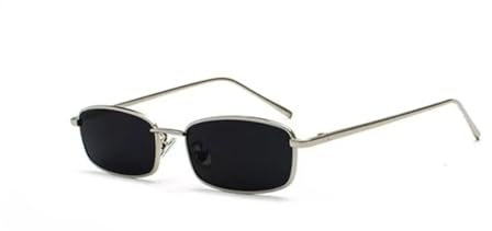 WDZAYXC Klassische Rechteckige Sonnenbrille Retro Schlanke Metallrahmen Gläser Vintage Rechteck Candy Farbe Sonnenbrille(Silber/Grau)