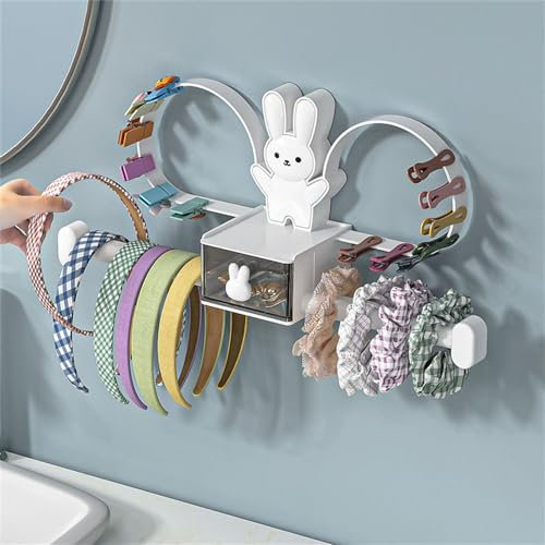 Nuziku Headband Holder - Cartoon Self-adhesive Hair Clip Organiser with Storage Box, Wall Mounted Multifunctional Hair Storage Organiser