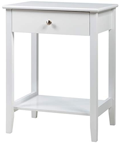 COSTWAY Bedside Table, Compact Nightstand End Sofa Side Table with Drawer and Storage Shelf, Solid Wood Legs Bedside Cabinet Accent Tea Table for Living Room Bedroom, 47x36x62cm (1PCS, White)