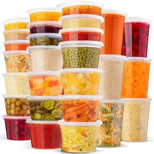 Frischhaltedosen mit Deckel – [48 Stück] – (3 Größen – 8, 16 & 907.2 g) – Kunststoff-Deli-Behälter Variaty-Pack – Suppenbehälter mit luftdichten Deckeln – mikrowellen-, gefrier- und spülmaschinenfest