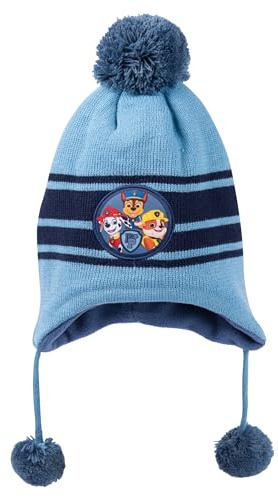 Paw Patrol - Berretto invernale per bambini, con pompon blu, Blu, Taglia Unica