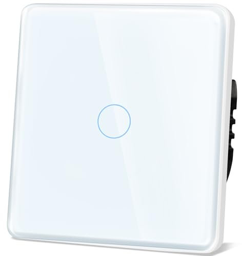 TAWOIA Touch Lichtschalter 1 Fach 1 Wege Lichtschalter Unterputz Lichtschalter mit 2.5D Curved Lichtschalter Glas Platte 86 * 86mm Wandlichtschalter Weiß
